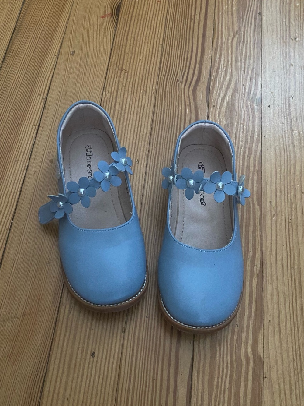 Girls Light Blue Floral Strap Dress Mary Janes